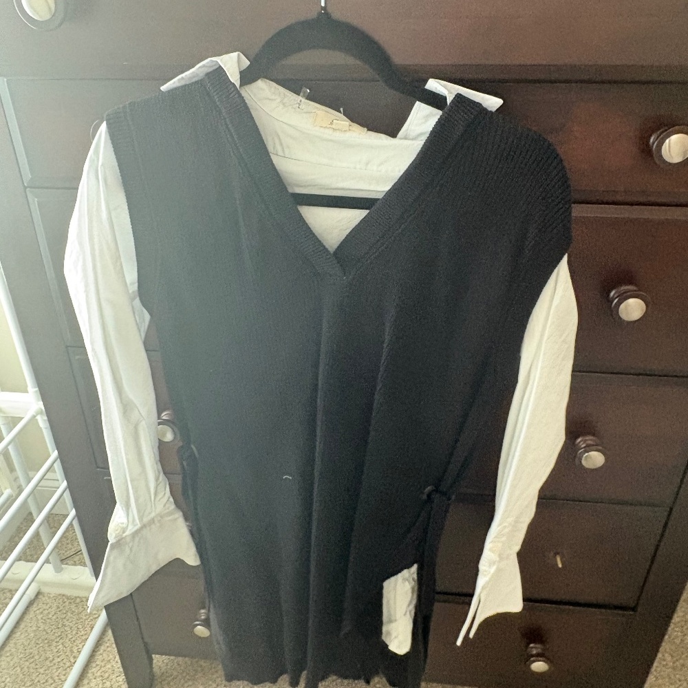 Size Small Black Elan Sweater Dress with Collared Shirt Detail